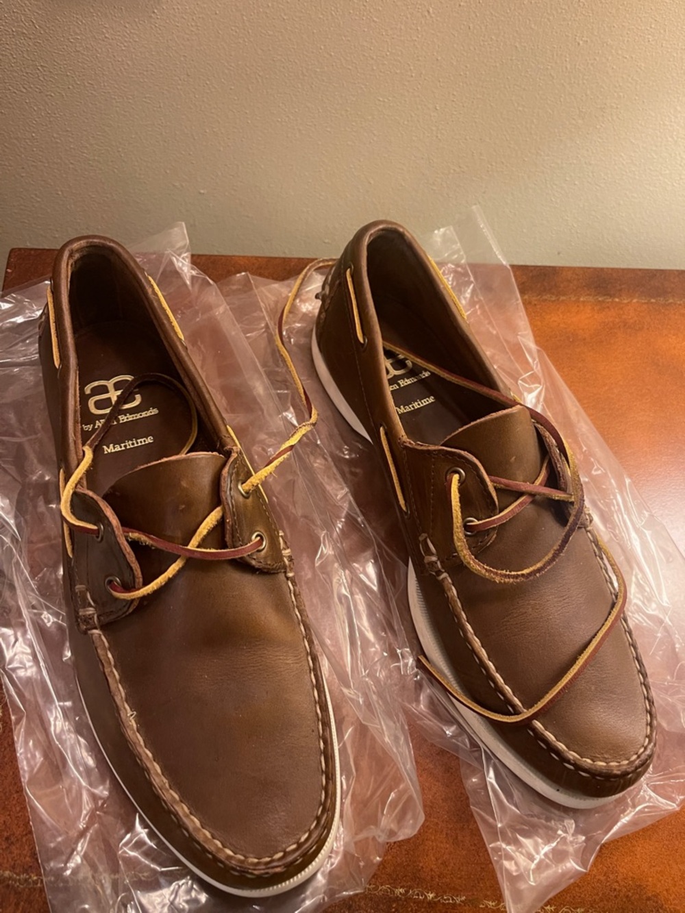 Allen Edmonds Brown Leather Boat Shoes with Tan Laces